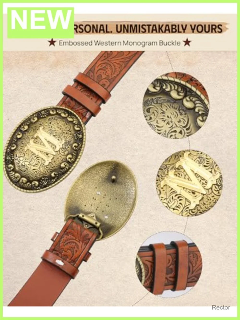 Vintage Western PU Leather Belt with Floral Embossed Design